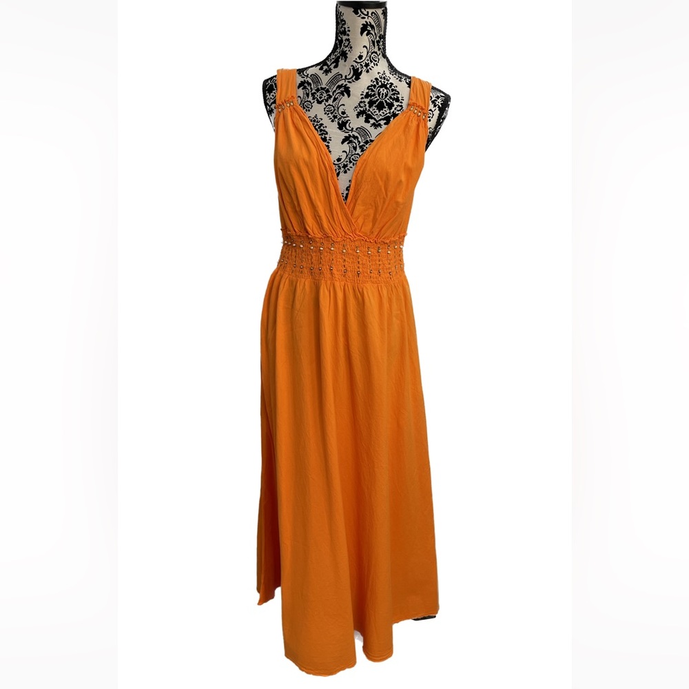 Orange Surplice Elastic Waist Wooden Bead Design
